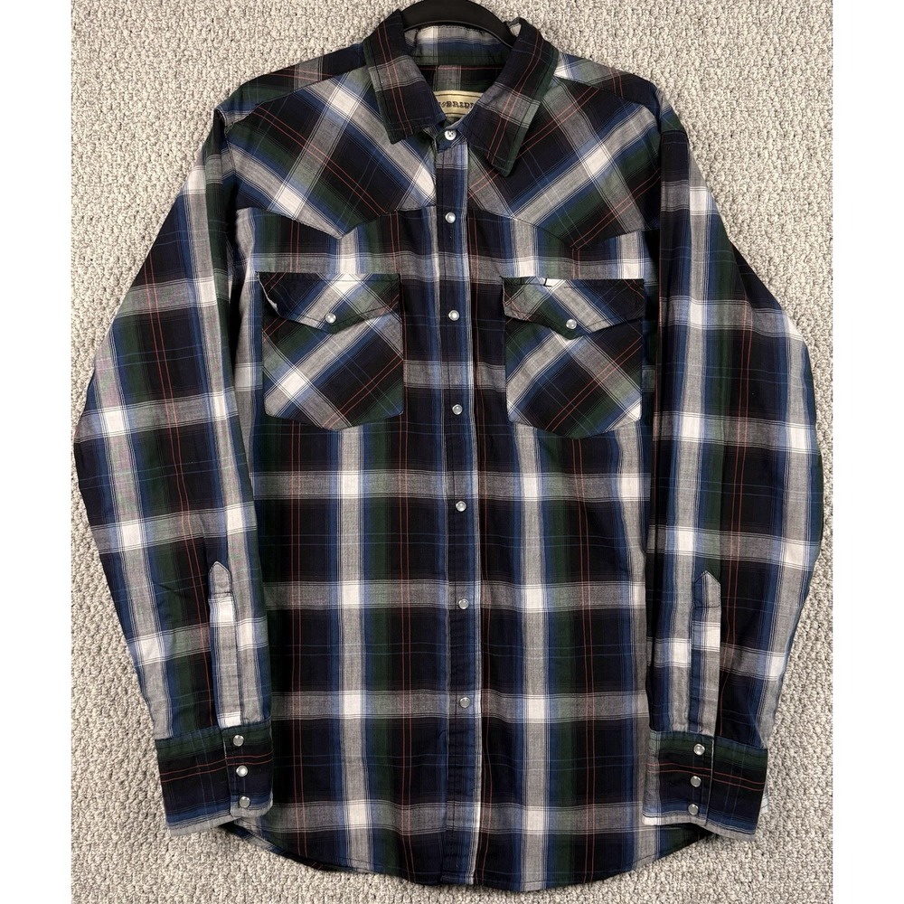 Bit & Bridle Western Plaid Pearl Snap Shirt Cowboy Ranch Mens L
